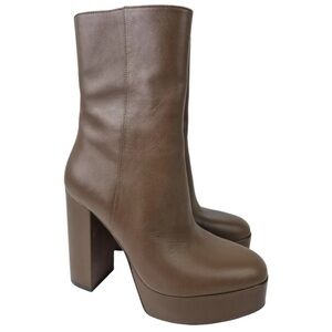 Stuart Weitzman women’s brown leather Party Zip platform boots - size 9 NEW